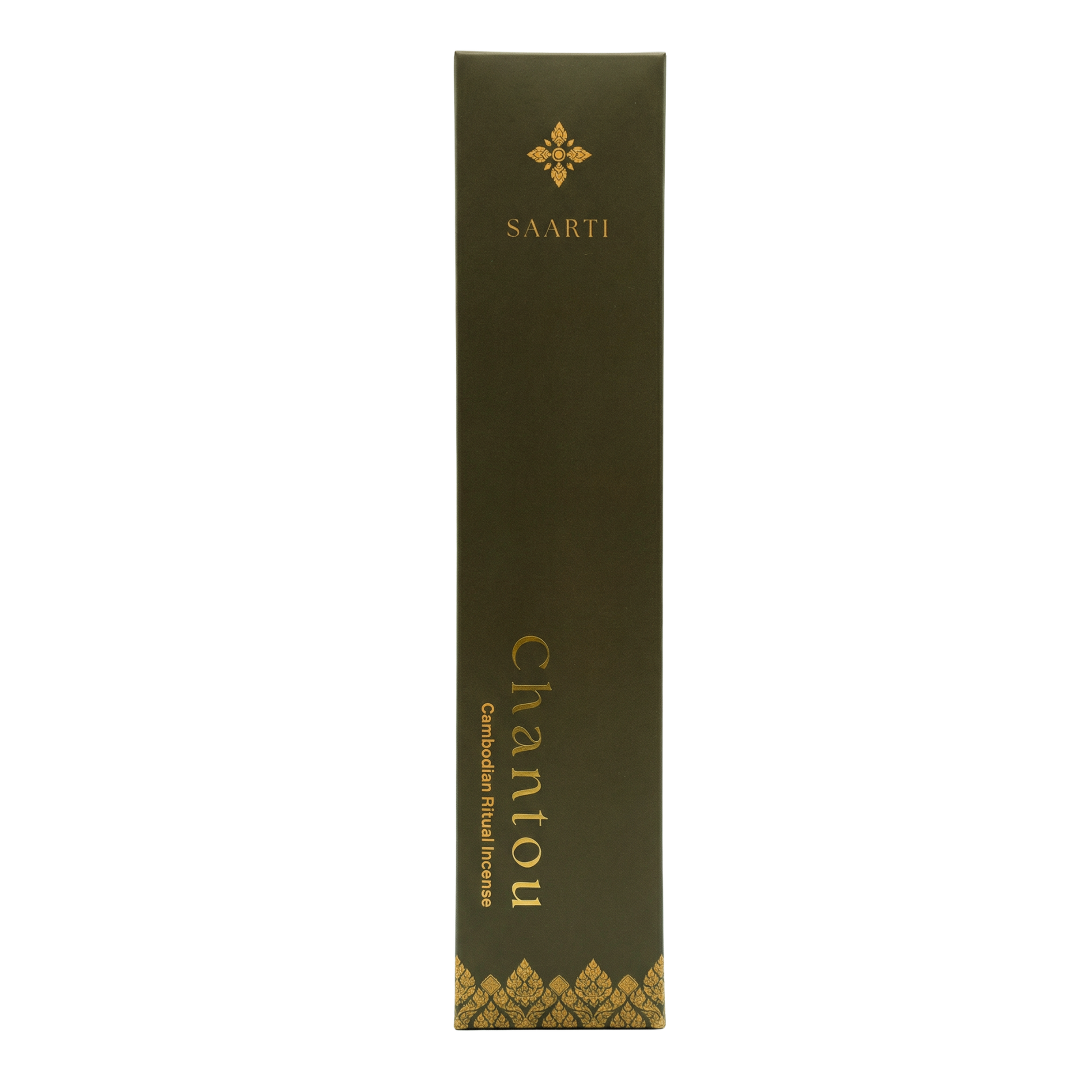 Tuberose incense made in Cambodia green and gold packaging 